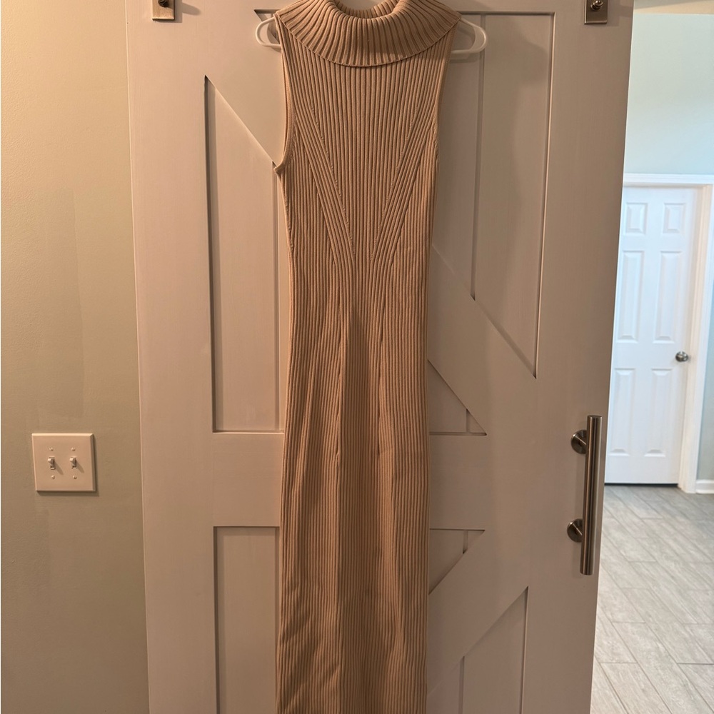 Astr Cream Ribbed Sweater Dress